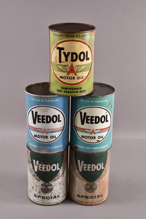 4 VEEDOL & 1 TYDOL QUART OIL CANS (1 of 2)