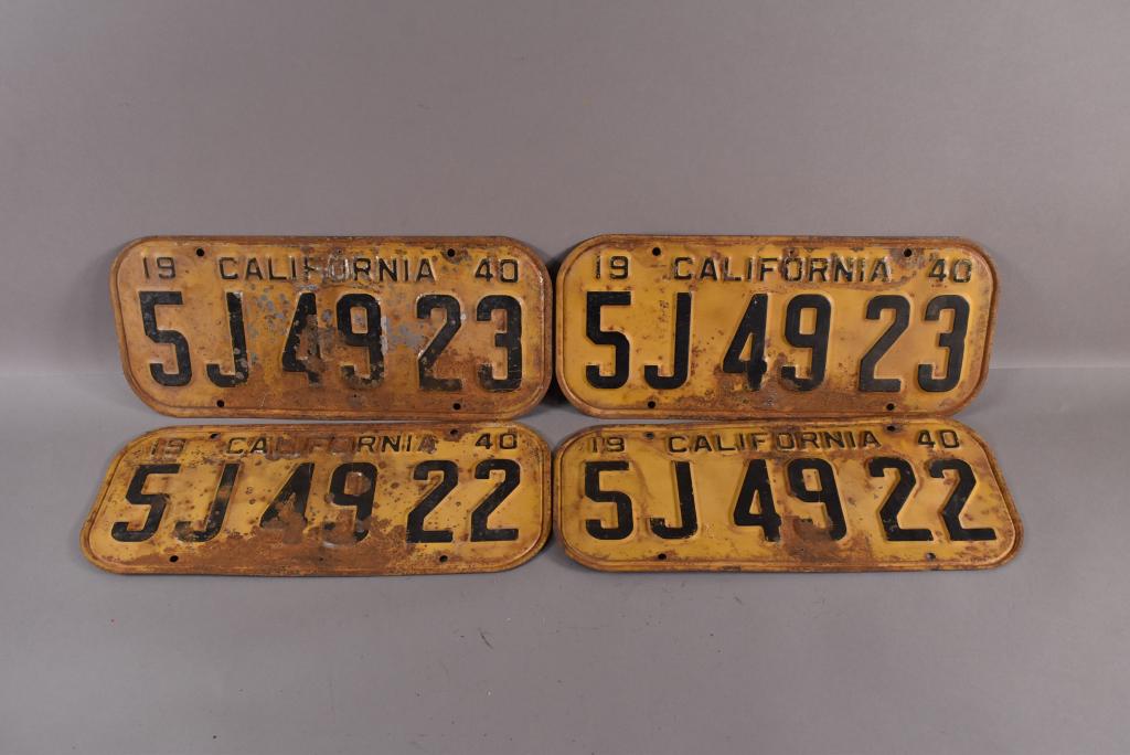 2 PAIRS OF 1940 CALIFORNIA LICENSE PLATES (1 of 5)
