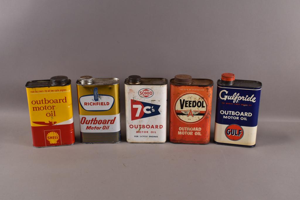5 OUTBOARD QUART MOTOR OIL CANS (1 of 2)