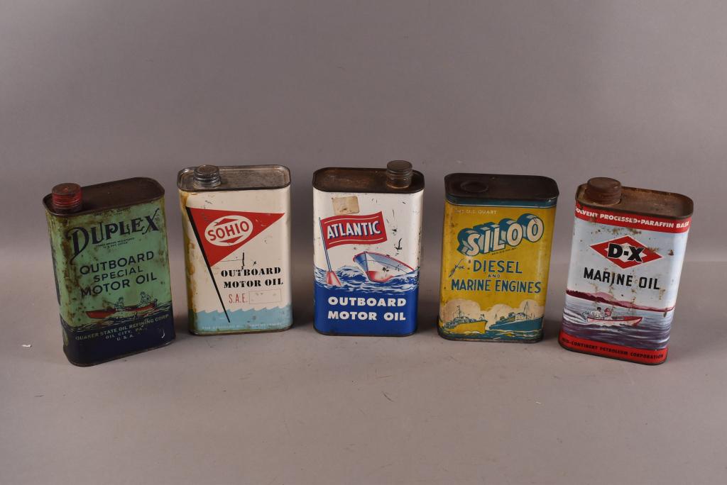5 OUTBOARD MOTOR OIL CANS (1 of 2)