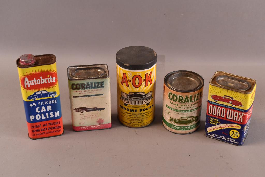 5 CAR POLISH CANS W/ CAR GRAPHICS (1 of 2)