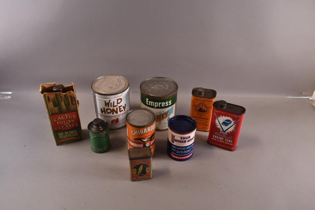 8 MISC TIN CANS & 1 BOTTLE (1 of 3)