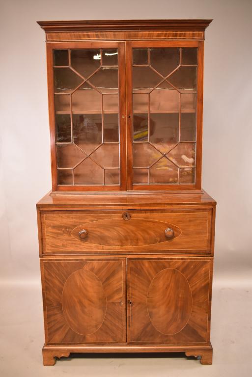 MID 1800'S BURLED WOOD BUTLER'S DESK W/ BOOKCASE (1 of 5)