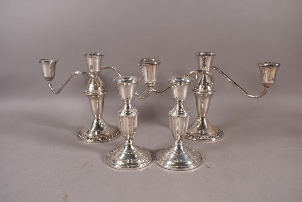 2 PAIRS WEIGHTED STERLING CANDLESTICK HOLDERS (1 of 5)