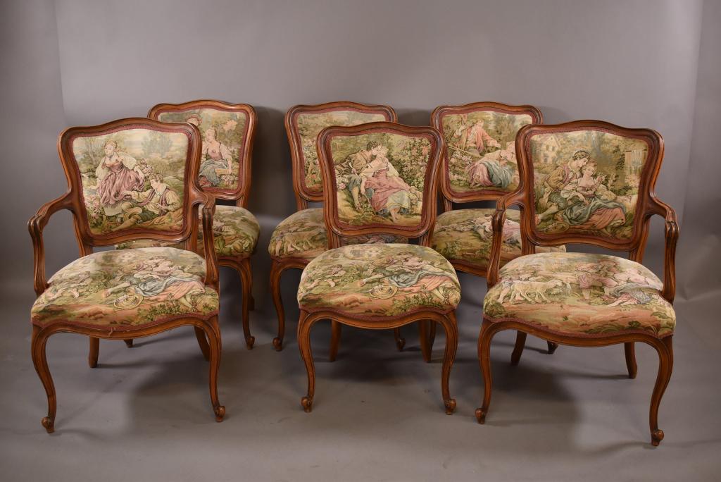 SET OF 6 1920'S TAPESTRY COVERED FRENCH CHAIRS (1 of 7)