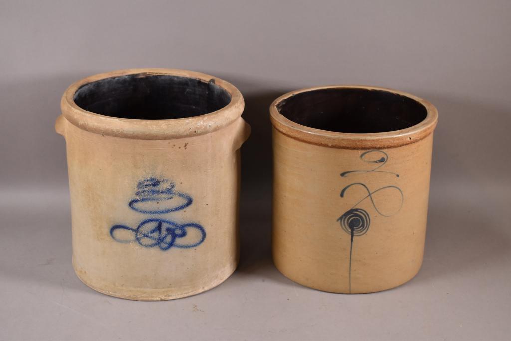 2 19TH CENTURY COBALT DECORATED CROCKS (1 of 5)
