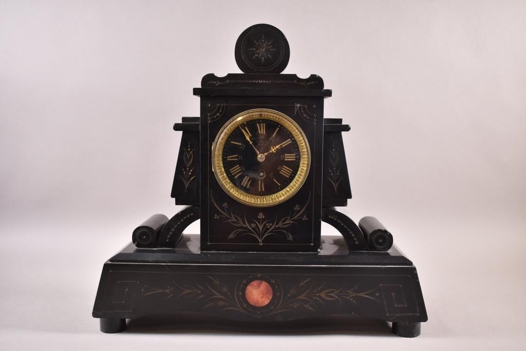 1900'S FRENCH SLATE MANTLE CLOCK (1 of 6)