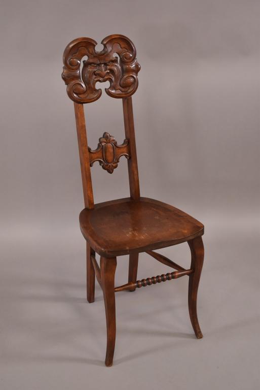 1900'S NORTHWIND FACE SIDE CHAIR: GONE WITH THE WIND DESIGN. FINISH WEAR & SMALL REPAIR, 40" H