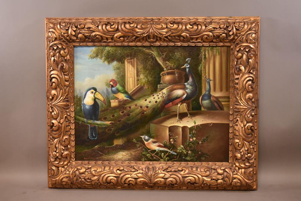 LARGE CONTEMPORARY DECORATOR BIRD PAINTING (1 of 3)