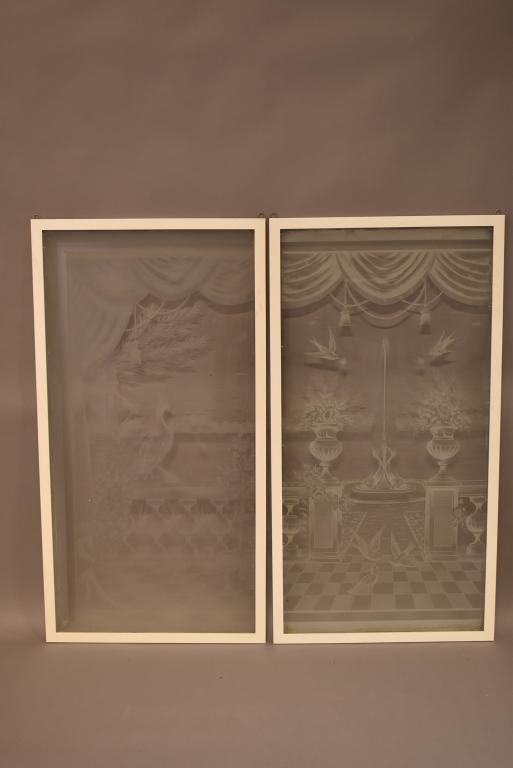 PAIR OF ETCHED GLASS WINDOWS (1 of 3)