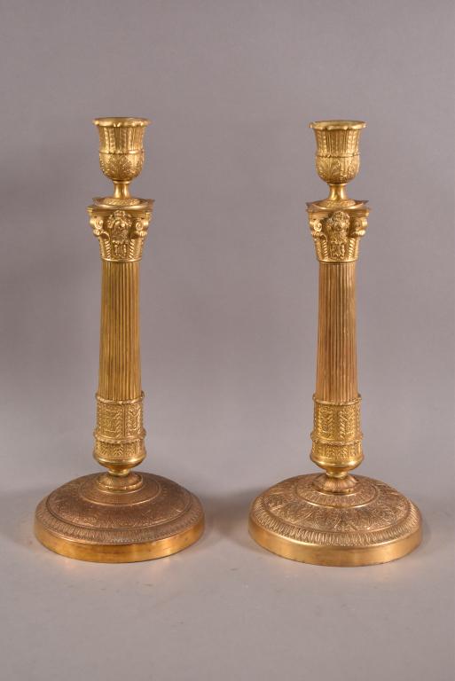 PAIR OF BRONZE GOLD GILT CANDLESTICKS (1 of 3)