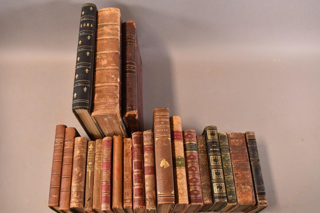 21 MISC. ANTIQUE LEATHER BOUND BOOKS (1 of 17)