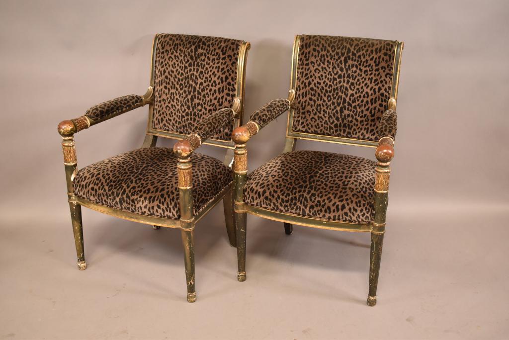 PAIR OF PAINTED FINISH FRENCH ARM CHAIRS (1 of 8)