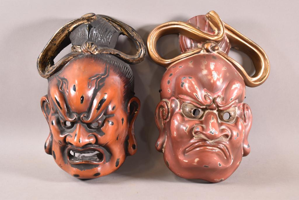 PAIR OF JAPANESE HANNYA NOH MASKS (1 of 7)