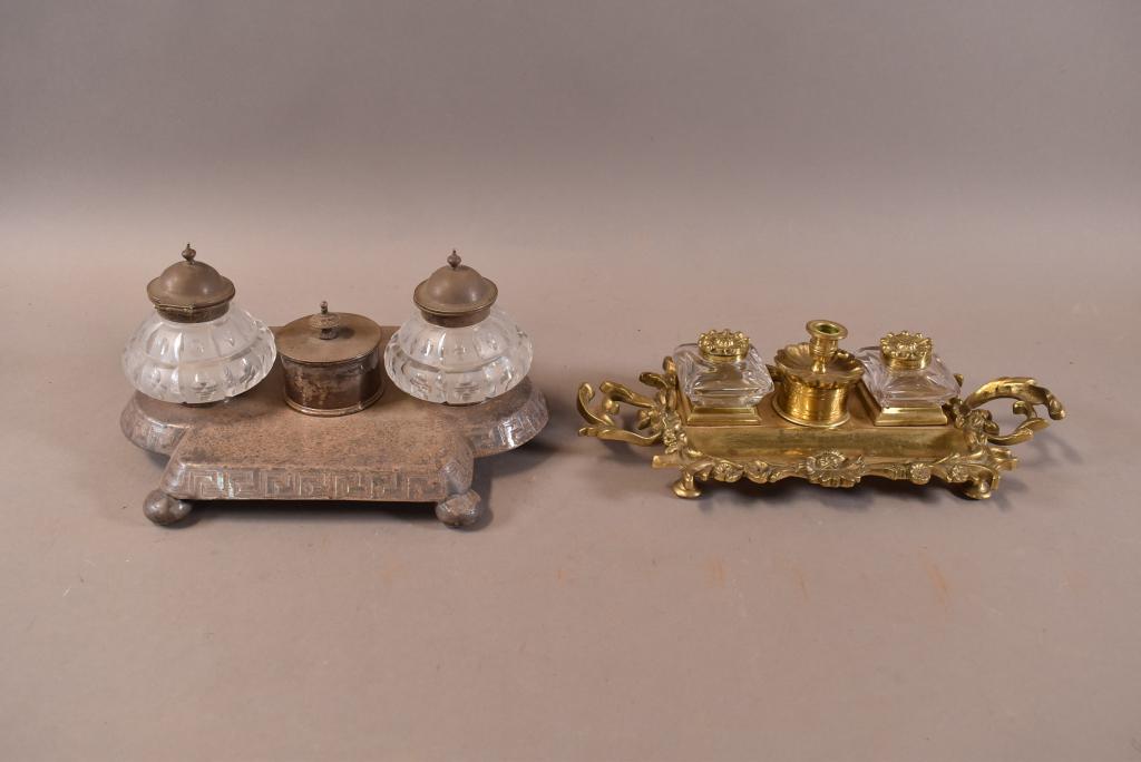 2 METAL & GLASS INKWELLS (1 of 3)