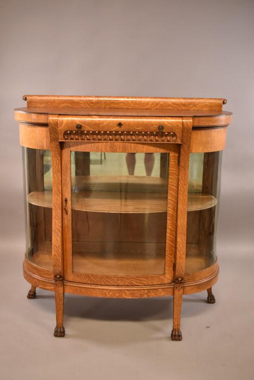 1900'S AMERICAN OAK BOWED GLASS SERVER (1 of 5)
