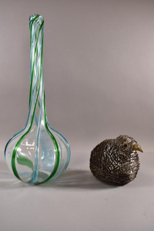 MID CENTURY ART GLASS VASE & BUSTAMANTE STYLE BIRD (1 of 4)