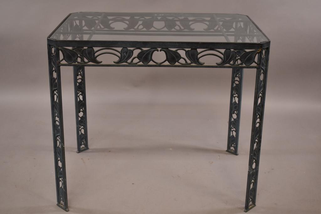 CAST METAL GLASS TOP PATIO TABLE (1 of 3)