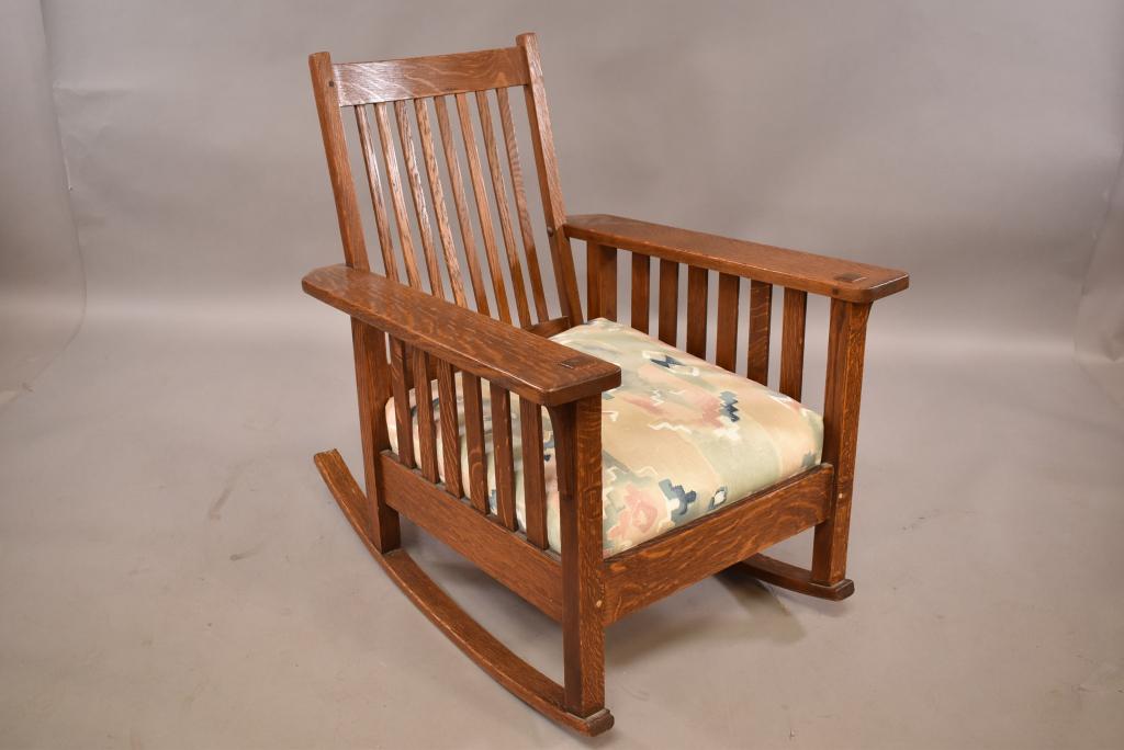 QUAINT STICKLEY MISSION OAK SLAT ARM ROCKER (1 of 4)