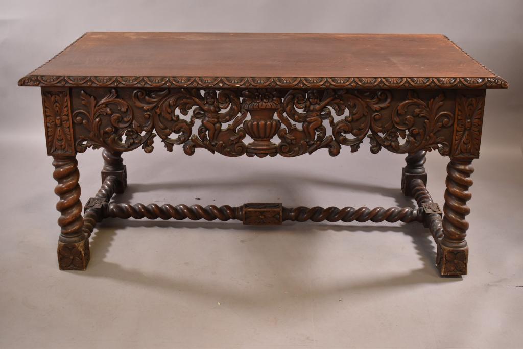 TURN OF THE CENTURY HIGHLY CARVED OAK CENTER TABLE (1 of 5)