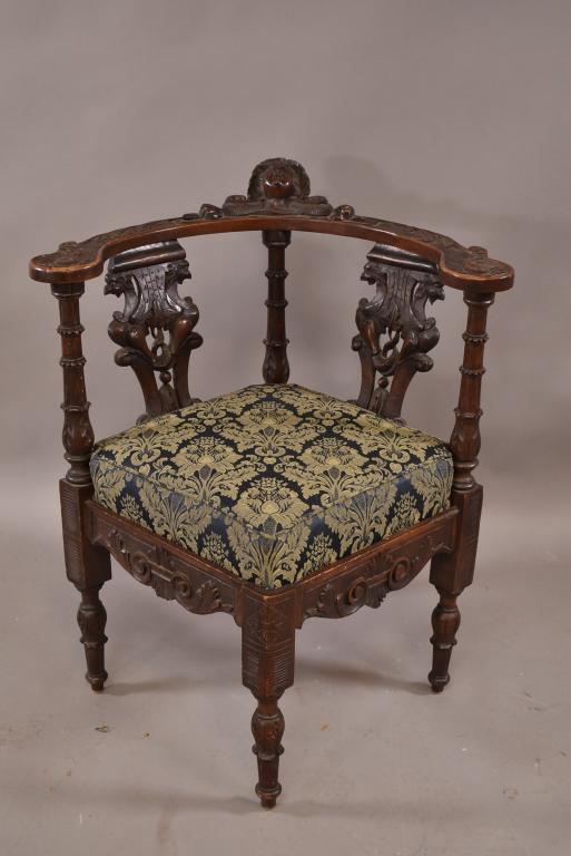 1900'S FIGURAL CARVED CORNER CHAIR (1 of 4)