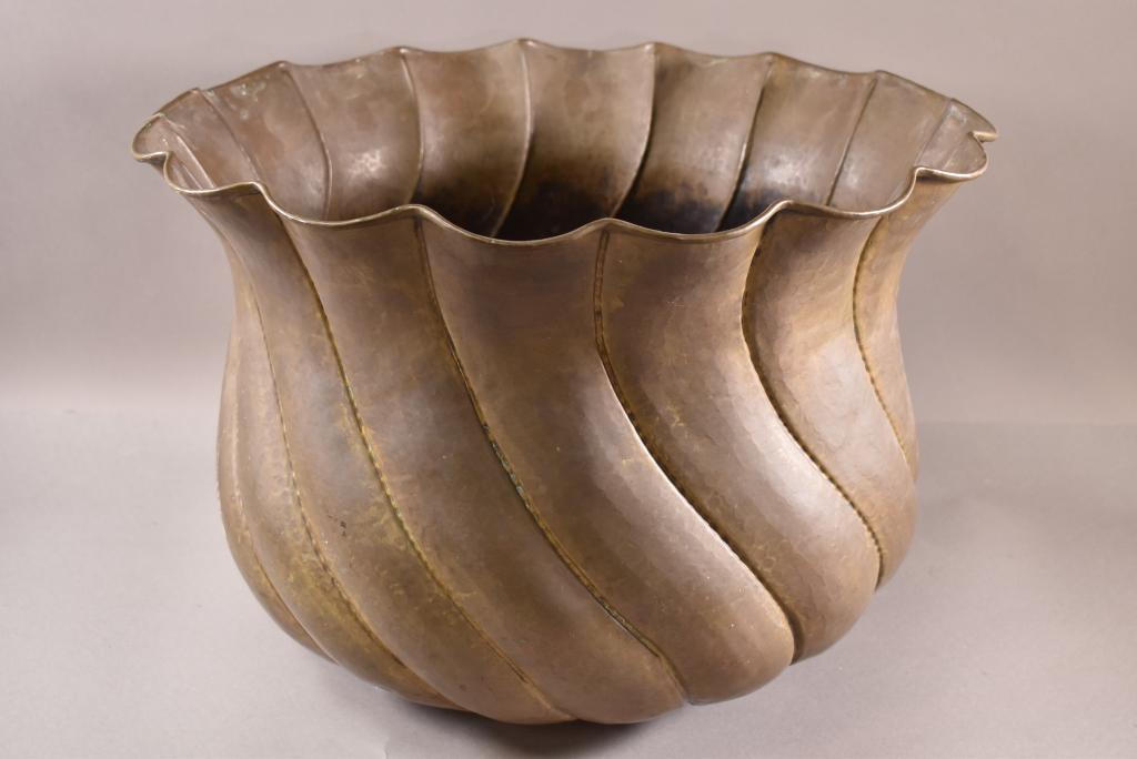 LARGE HAND POUNDED BRASS PLANTER (1 of 3)