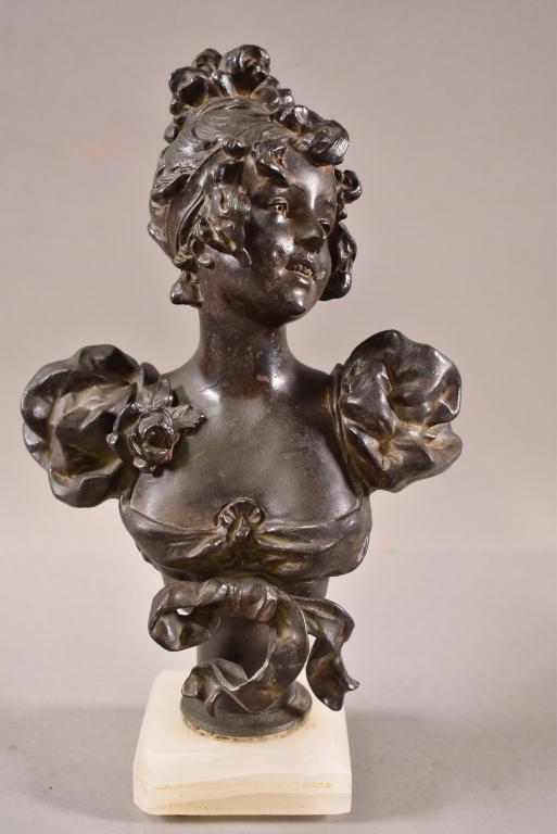 SPELTER LADY BUST ON ALABASTER BASE (1 of 3)