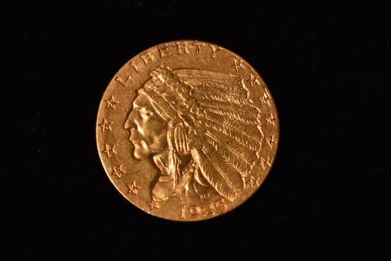 1925 GOLD U.S. $2.50 INDIAN HEAD EAGLE COIN (1 of 2)