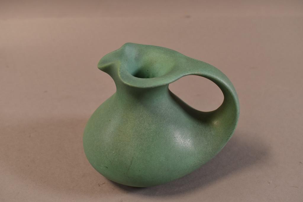 SMALL TECO? PITCHER: POSSIBLY TECO MATTE GREEN. GOOD OVERALL CONDITION. 3 3/4" H