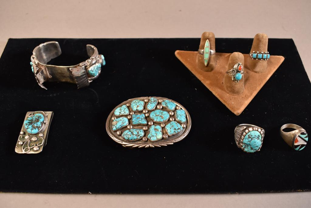 8 PIECES NATIVE AMERICAN TURQUOISE JEWELRY (1 of 11)