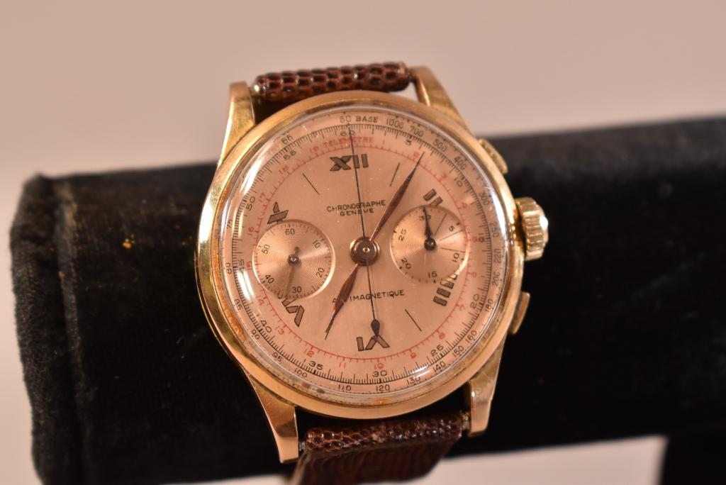 MENS 18KT GENEVE CHRONOGRAPH WRIST WATCH (1 of 3)