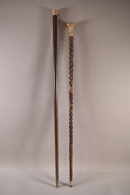 2 VICTORIAN WALKING STICKS WITH GOLD FILLED TOPS (1 of 3)