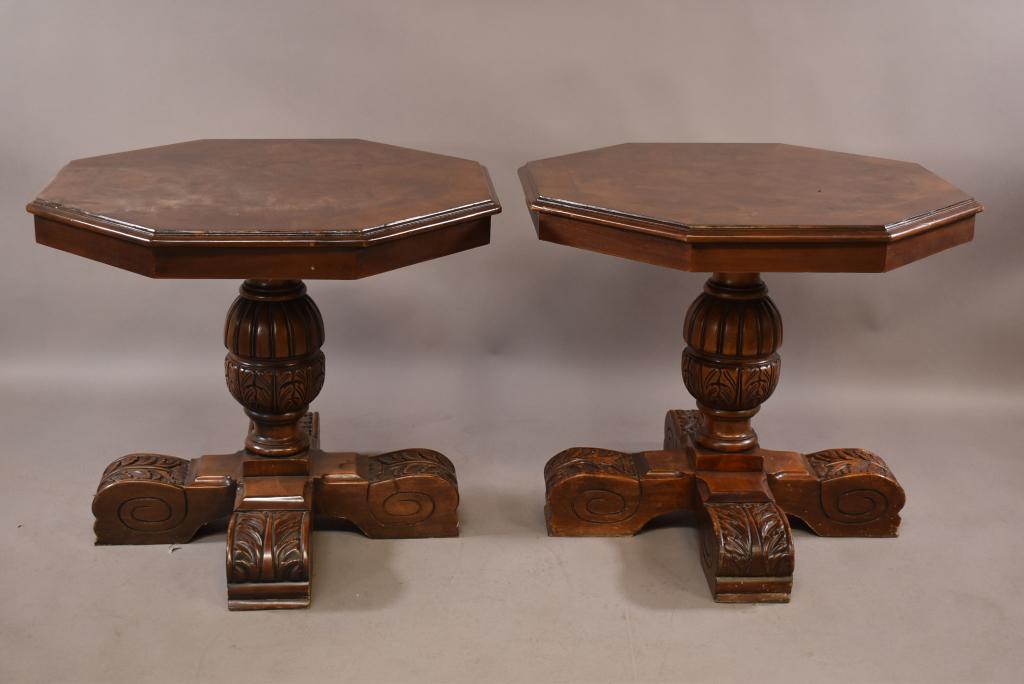 PAIR OF BURLED OCTAGON PARLOR TABLES (1 of 4)