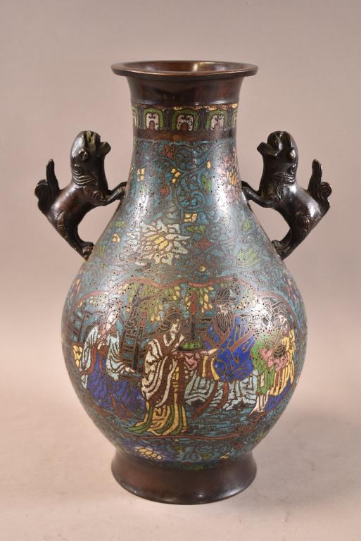 BRONZE CHAMPLEVE 2 HANDLED VASE (1 of 3)