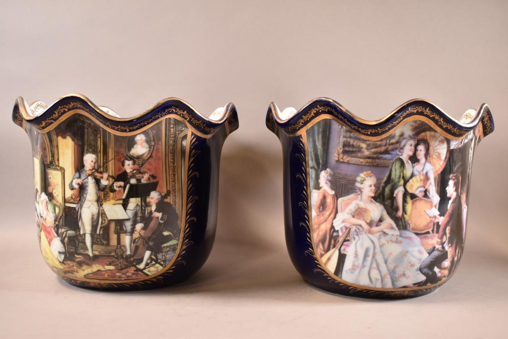 PAIR OF LARGE HAND PAINTED PLANTERS (1 of 4)