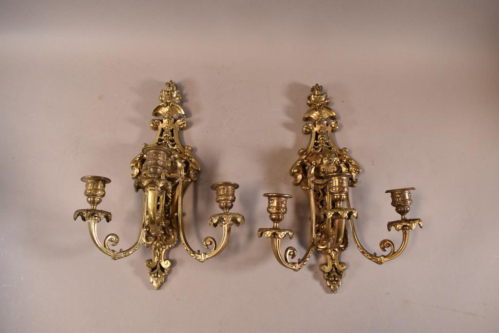 PAIR OF BRONZE CANDELABRAS WALL SCONCES (1 of 3)