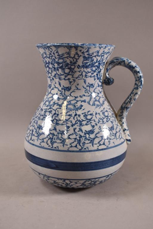 LARGE BLUE SPONGEWARE PITCHER (1 of 2)