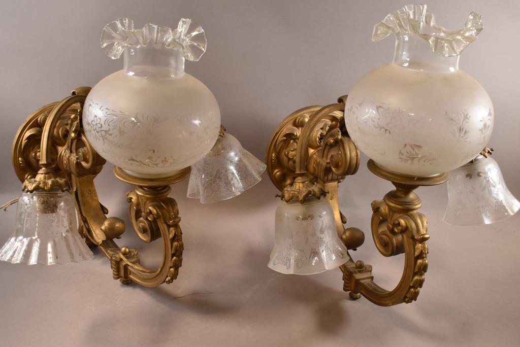 PAIR OF LARGE FRENCH BRONZE WALL SCONCES (1 of 4)