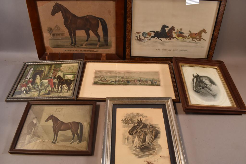 LOT OF 7 FRAMED HORSE ADVERTISING ETCHINGS (1 of 8)