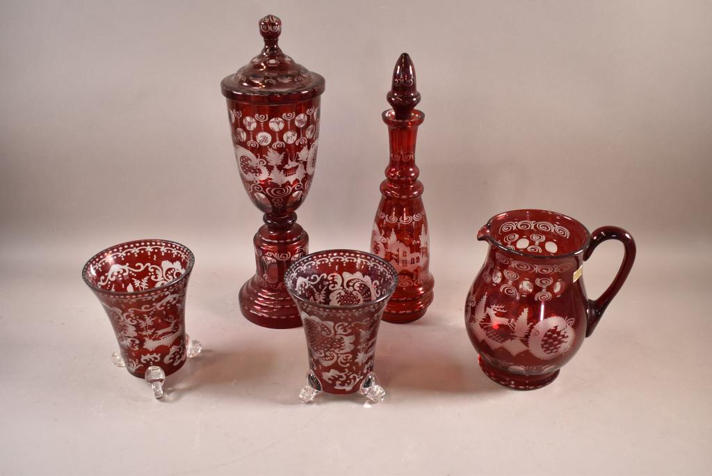 5 PCS. OF RUBY CUT TO CLEAR GLASS (1 of 4)