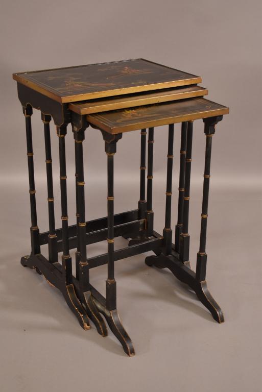 1920'S SET OF ASIAN DESIGN NESTING TABLES (1 of 3)