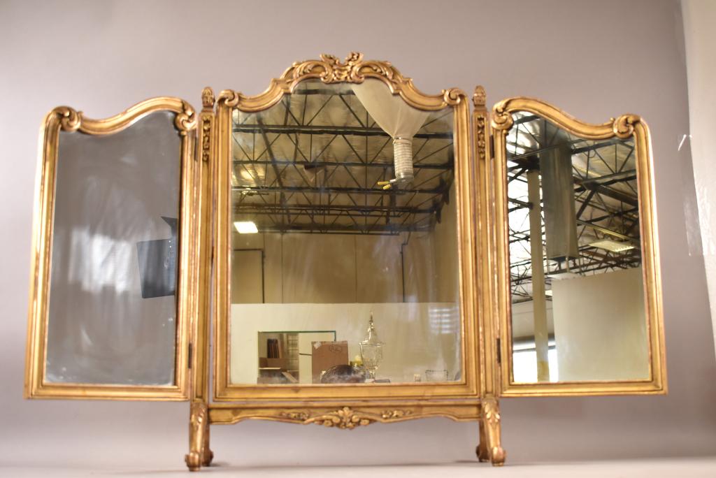 GILT WOOD TRI FOLD VANITY MIRROR (1 of 4)