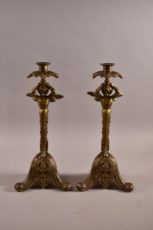 PAIR OF BRONZE ANGEL CANDLESTICKS (1 of 5)