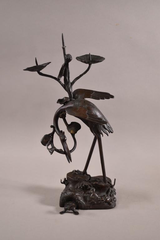 JAPANESE BRONZE CRANE CANDLE HOLDER (1 of 5)