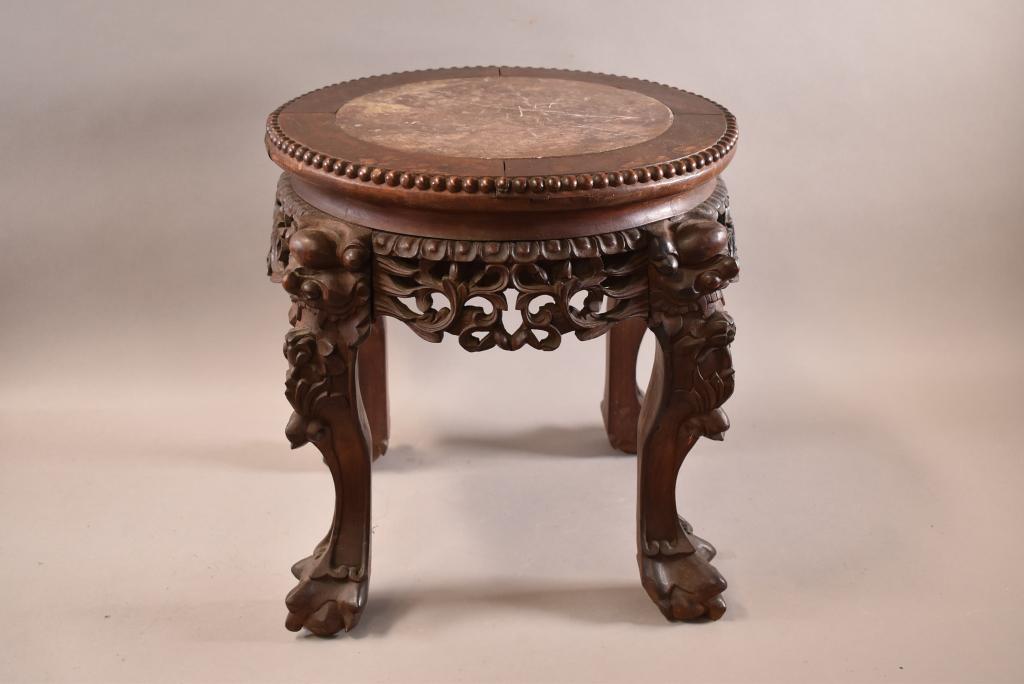 HIGHLY CARVED MARBLE TOP CHINESE LOW TABLE (1 of 4)