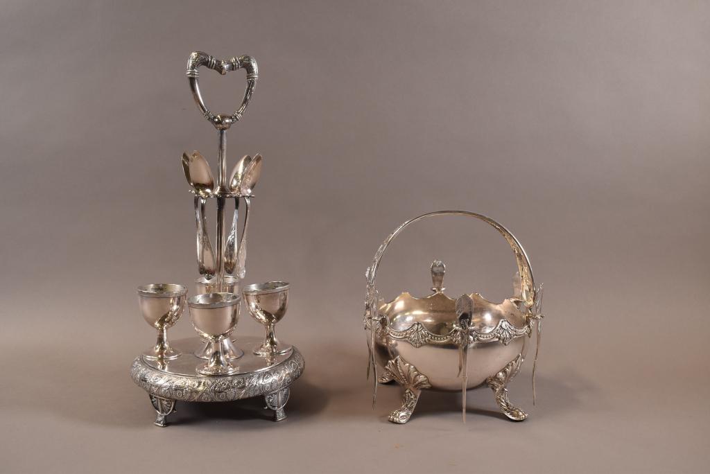 VICTORIAN SILVERPLATE EGG HOLDER & BASKET (1 of 4)