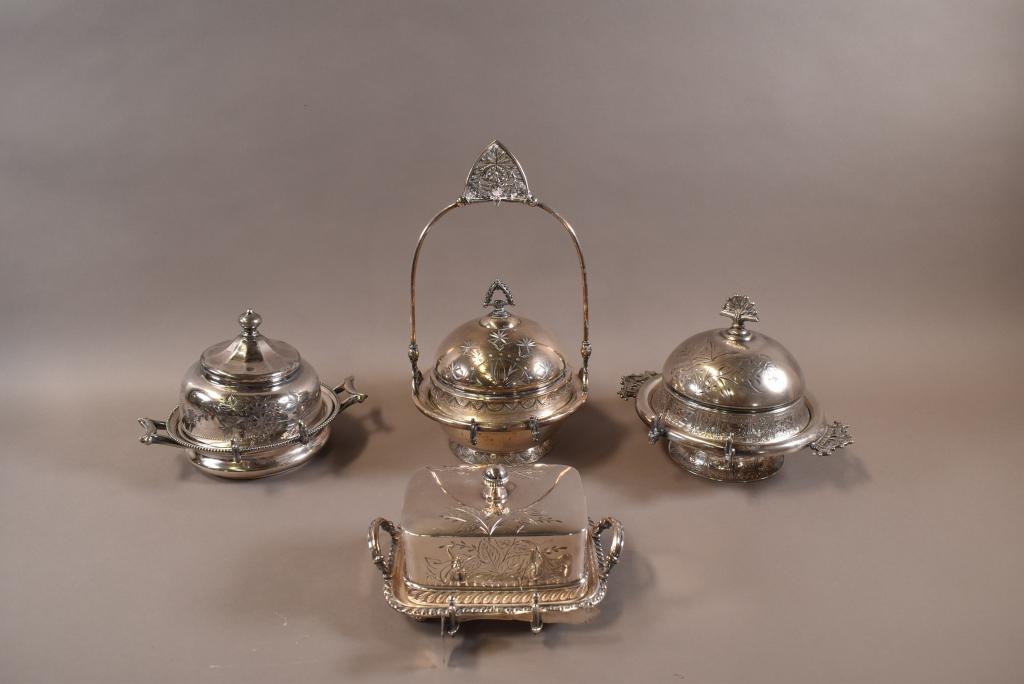 4 VICTORIAN SILVERPLATED BUTTER HOLDERS (1 of 5)