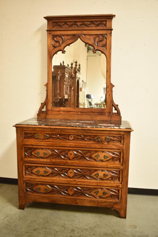 LARGE GOTHIC MARBLE TOP DRESSER WITH MIRROR (1 of 5)