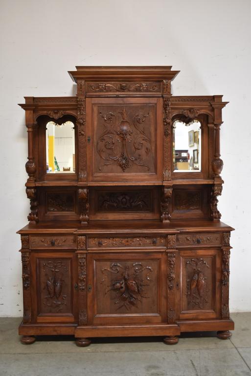 1900'S HIGHLY CARVED WALNUT FIGURAL SIDEBOARD (1 of 13)