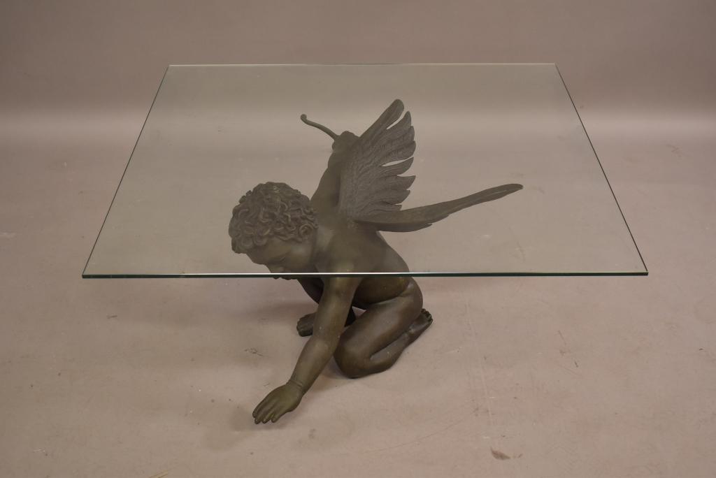BRONZE CHERUB GLASS TOP COFFEE TABLE (1 of 3)